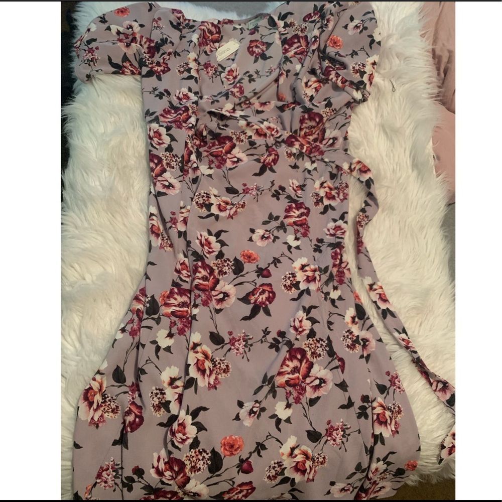 Purple floral tie dress